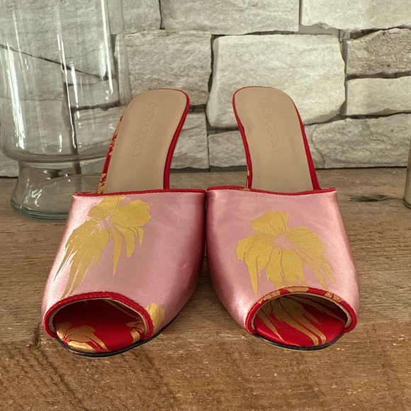 Cynthia Rowley Metallic Gold Foil Satin Wedge Sz: 7 - Picture 6 of 13